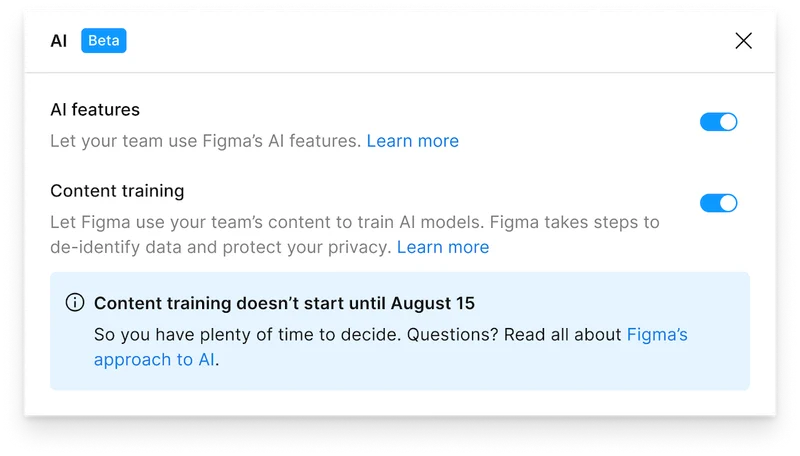 AI features and content training settings