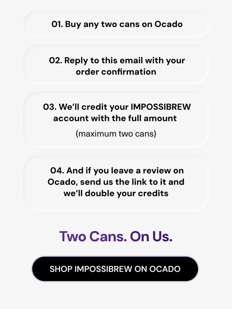Buy 2 cans, send us your order confirmation and get credit; write a review and we`ll double your credit