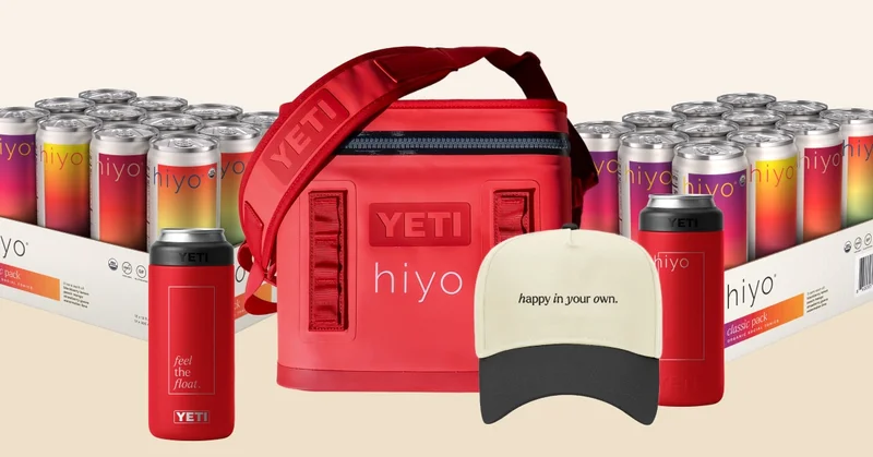 bundle includes: two hiyo classic packs, yeti hopper flip 12 soft cooler, two yeti colster slim can insulators, and one 'happy in your own' hat.