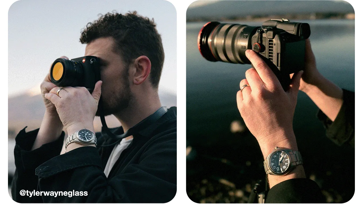 Images of people wearing Eco-Drive watches and outdoors