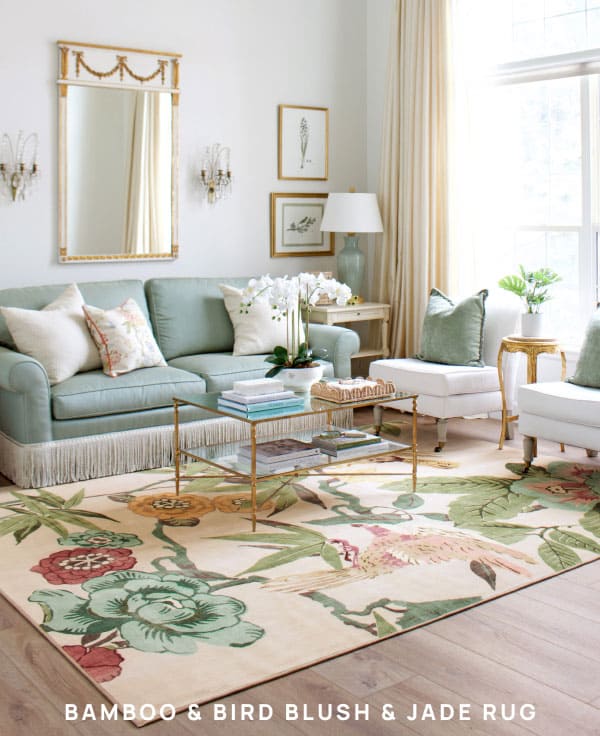 Bamboo & Bird Blush & Jade Rug