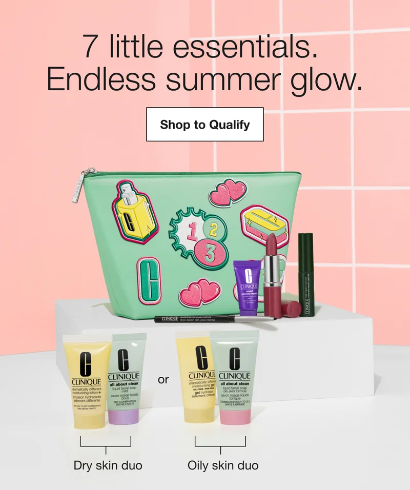 7 little essentials. Endless summer glow. | Shop to Qualify | Dry skin duo Or Oily skin duo