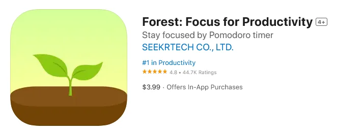 Image of the title card for the Forest: Focus for Productivity app.
