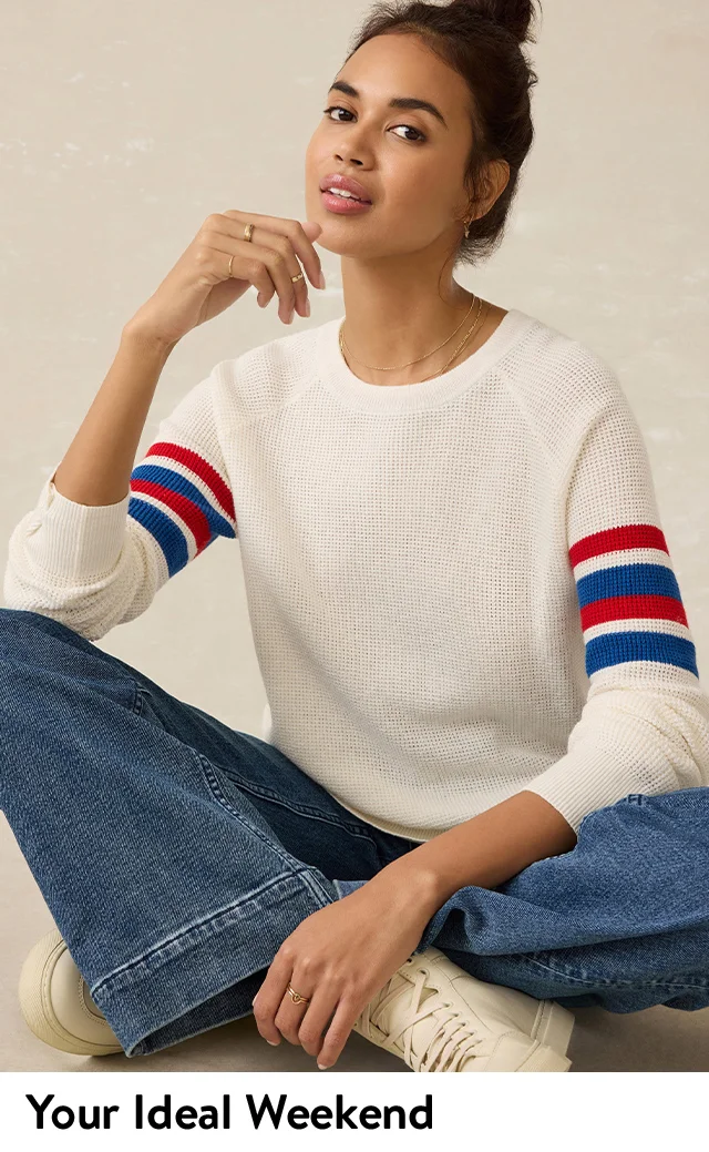 A woman wearing casual clothes from Faherty.