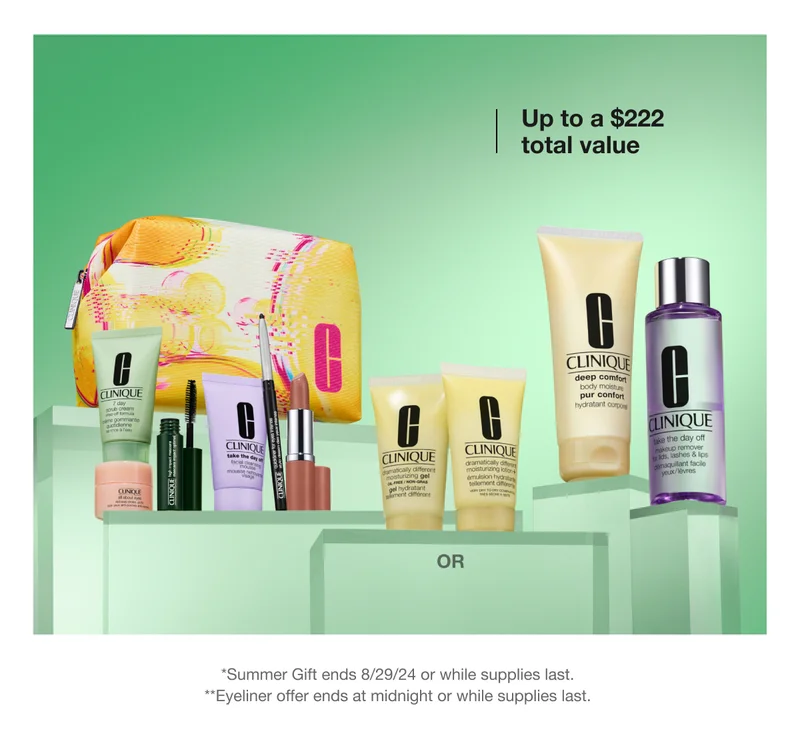 Up to a $222 total value&nbsp;| *Summer Gift ends 8/29/24 or while supplies last. **Eyeliner offer ends at midnight or while supplies last.