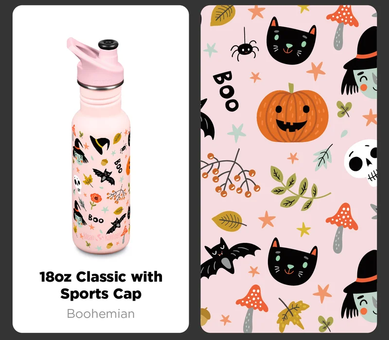 18oz Water Bottle with Halloween Graphics - Boohemian