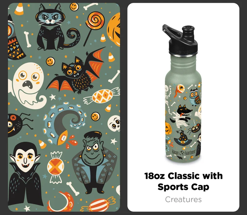 18oz Water Bottle with Halloween Graphics - Creatures