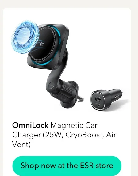 OmniLock Magnetic Car Charger (25W, CryoBoost, Air Vent)