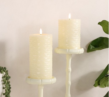 Set of 2 Textured Wax Flameless Pillar Candles by Kim Gravel