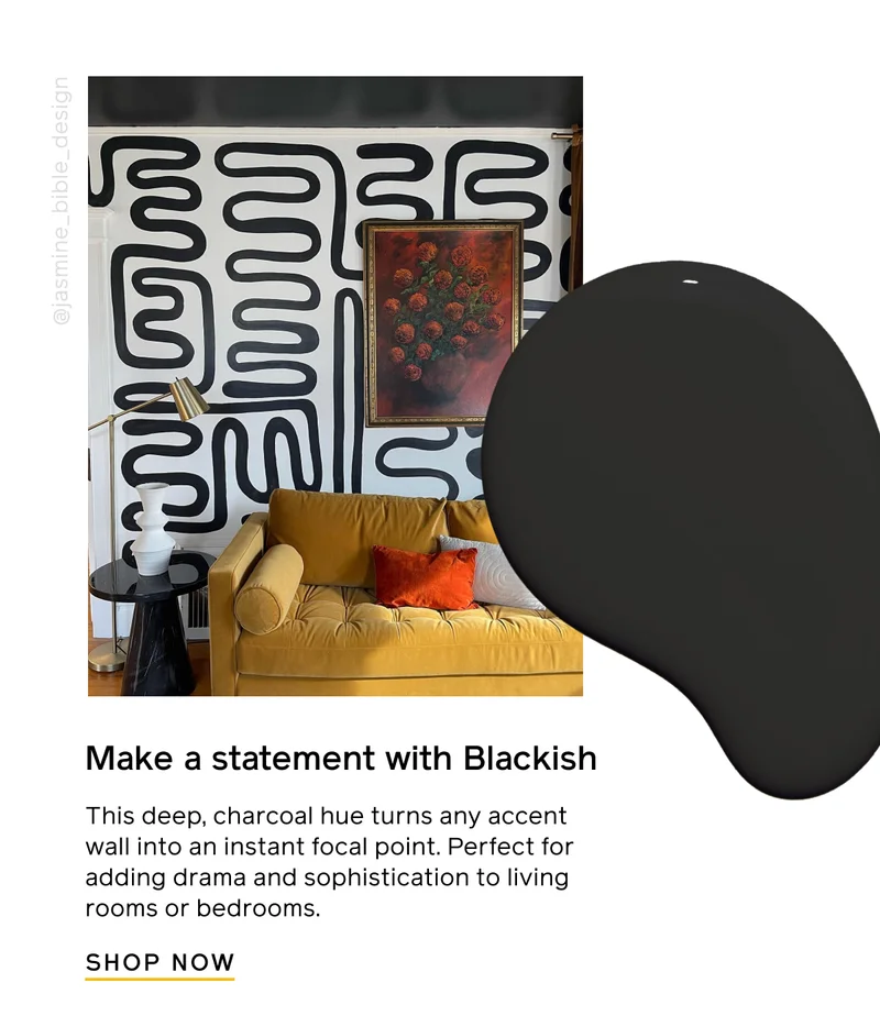 Make a statement with Blackish. This deep, charcoal hue turns any accent wall into an instant focal point. Perfect for adding drama and sophistication to living rooms or bedrooms. SHOP NOW