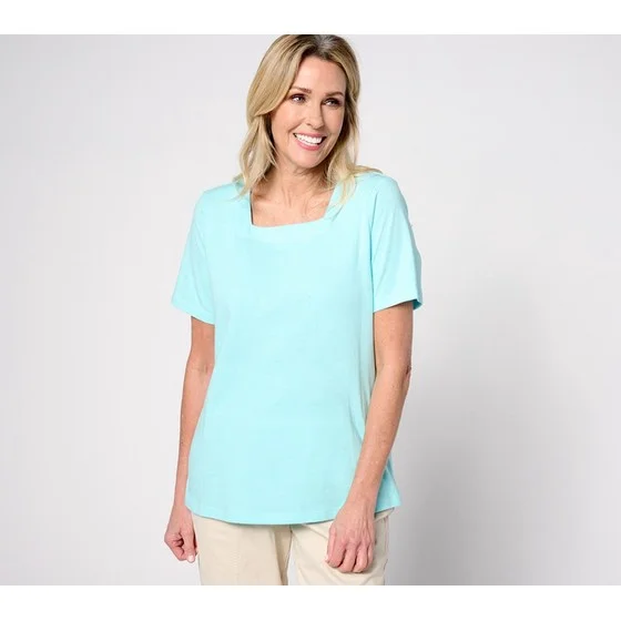 Denim & Co. Essentials True Cotton Jersey Square Neck Top