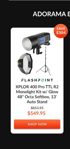 Flashpoint XPLOR 400 Pro TTL R2 Monolight Kit w/ Glow 48inches Octa Softbox, 13' Auto Stand