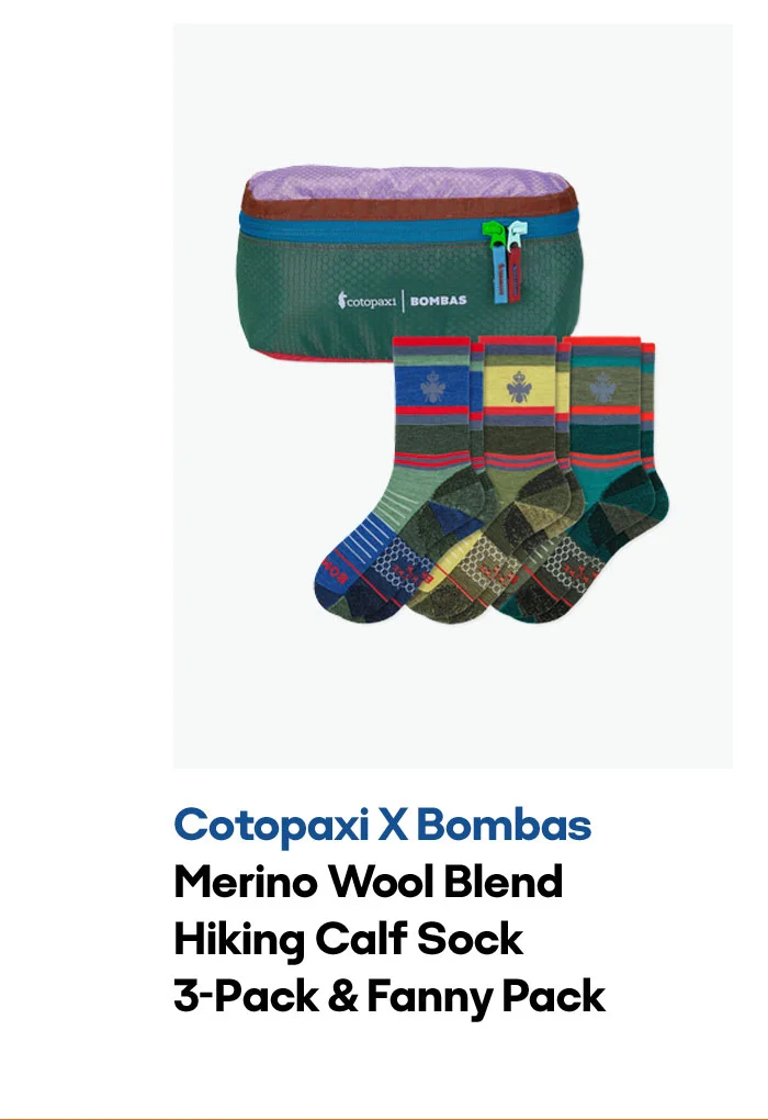 Cotopaxi X Bombas Merino Wool Blend Hiking Calf Sock 3-Pack & Fanny Pack