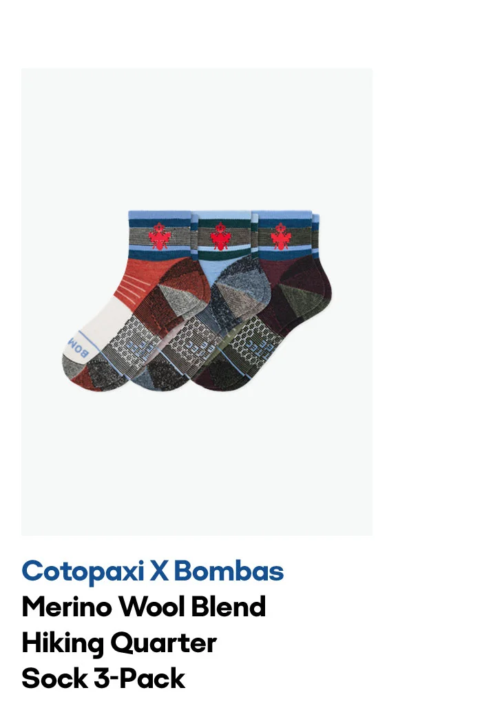 Cotopaxi X Bombas Merino Wool Blend Hiking Quarter Sock 3-Pack