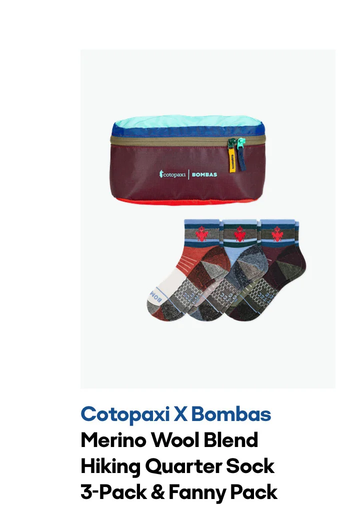 Cotopaxi X Bombas Merino Blend Hiking Quarter Sock 3-Pack & Fanny Pack