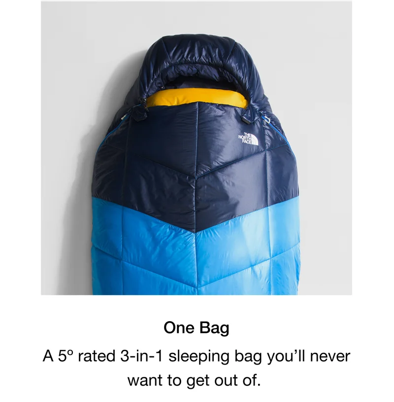 One Bag. A 5° rated 3-in-1 sleeping bag you'll never want to get out of.