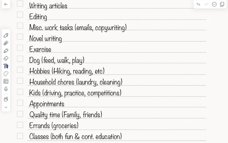 An image of Lindsay's to-do list on Notability.