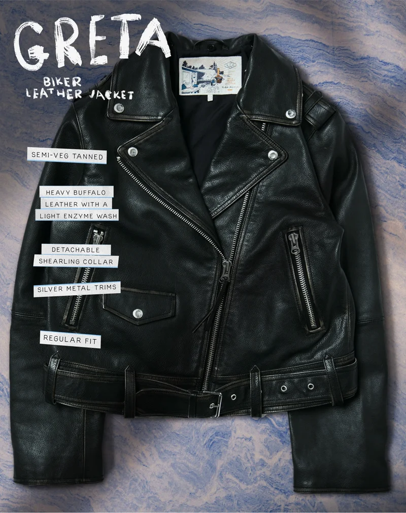 Greta Biker Leather Jacket Black
