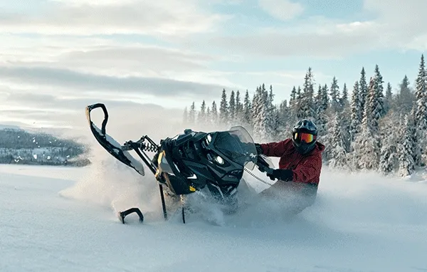 Lynx rider standing up on their sled