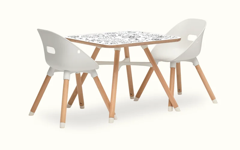 Our award-winning Play Table and Play Chair set come built to take on all the scribbles and crumbs, with a timeless design that looks good in any home.
