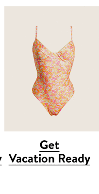 A floral-print one-piece swimsuit.