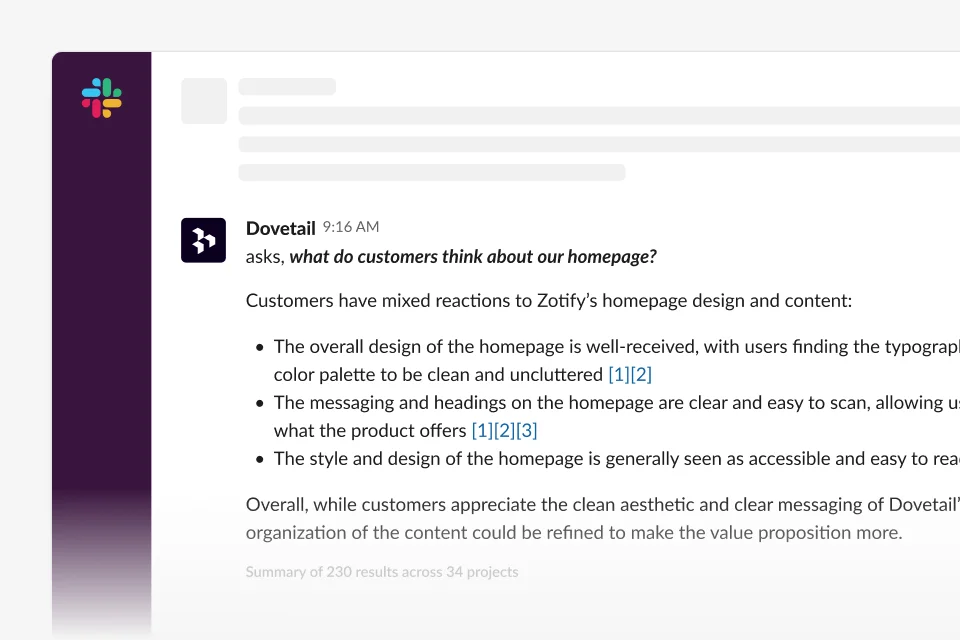 Ask Dovetail in Slack