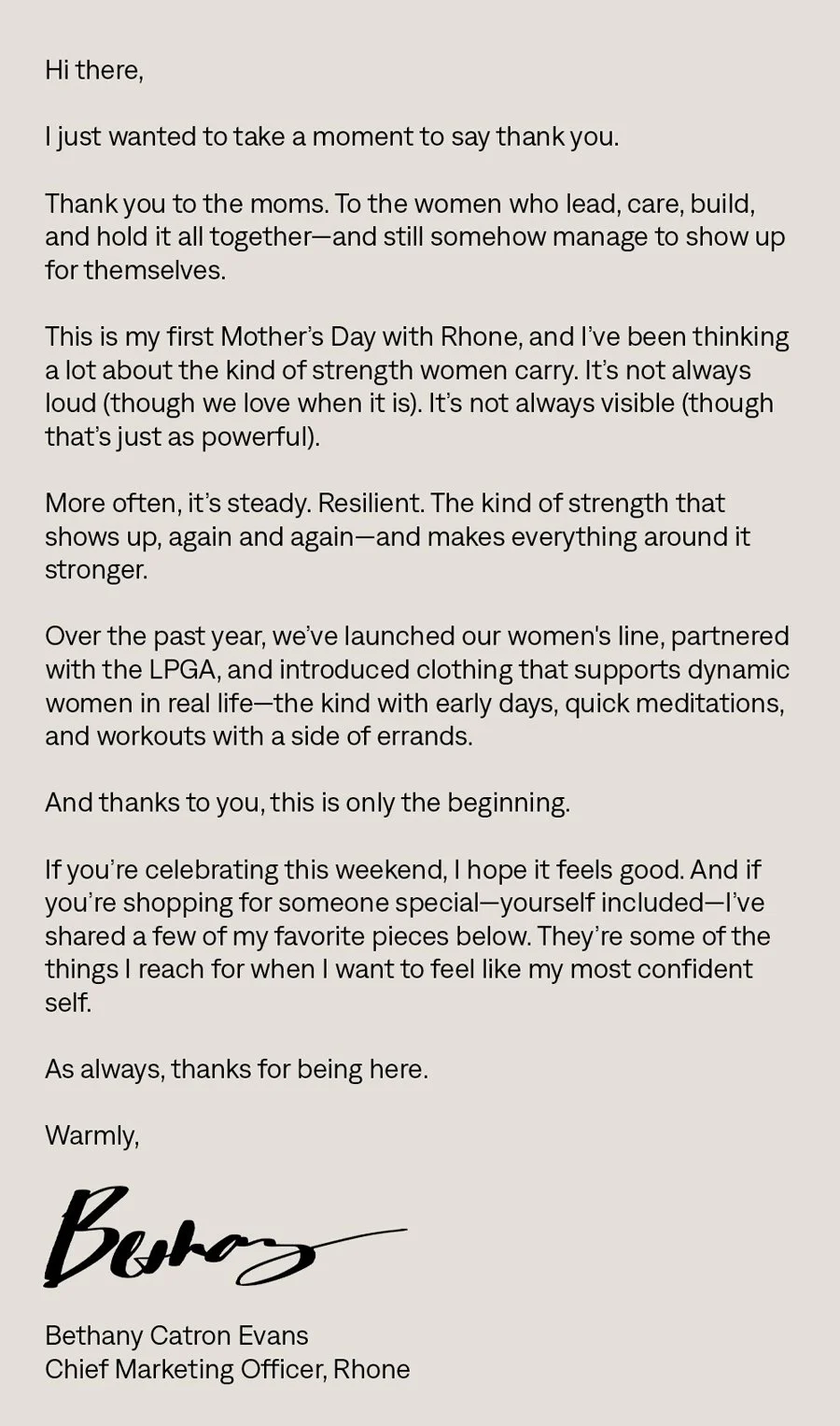 Mother's Day Note by Bethany, CMO