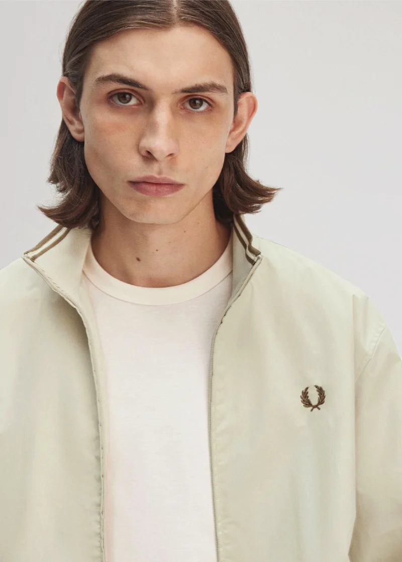 Male model wearing an Oatmeal Brentham Jacket