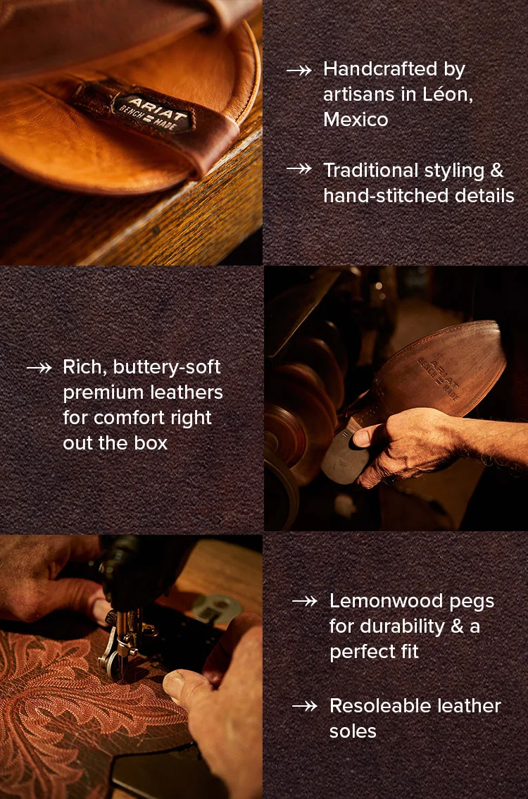 Handcrafted by artisans in Léon, Mexico Traditional styling & hand-stitched details