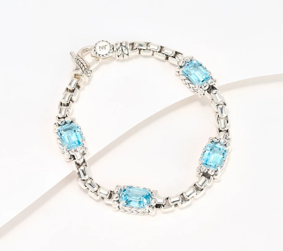 JAI Sterling Silver 8 cttw Gemstone 5.3mm Box Chain Bracelet