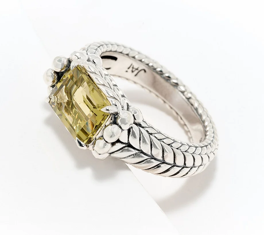 JAI Sterling Silver East/West Emerald Cut Gem Band Ring
