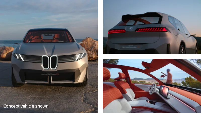 Interior and exterior images of the Neue Klasse X. Concept vehicle shown.