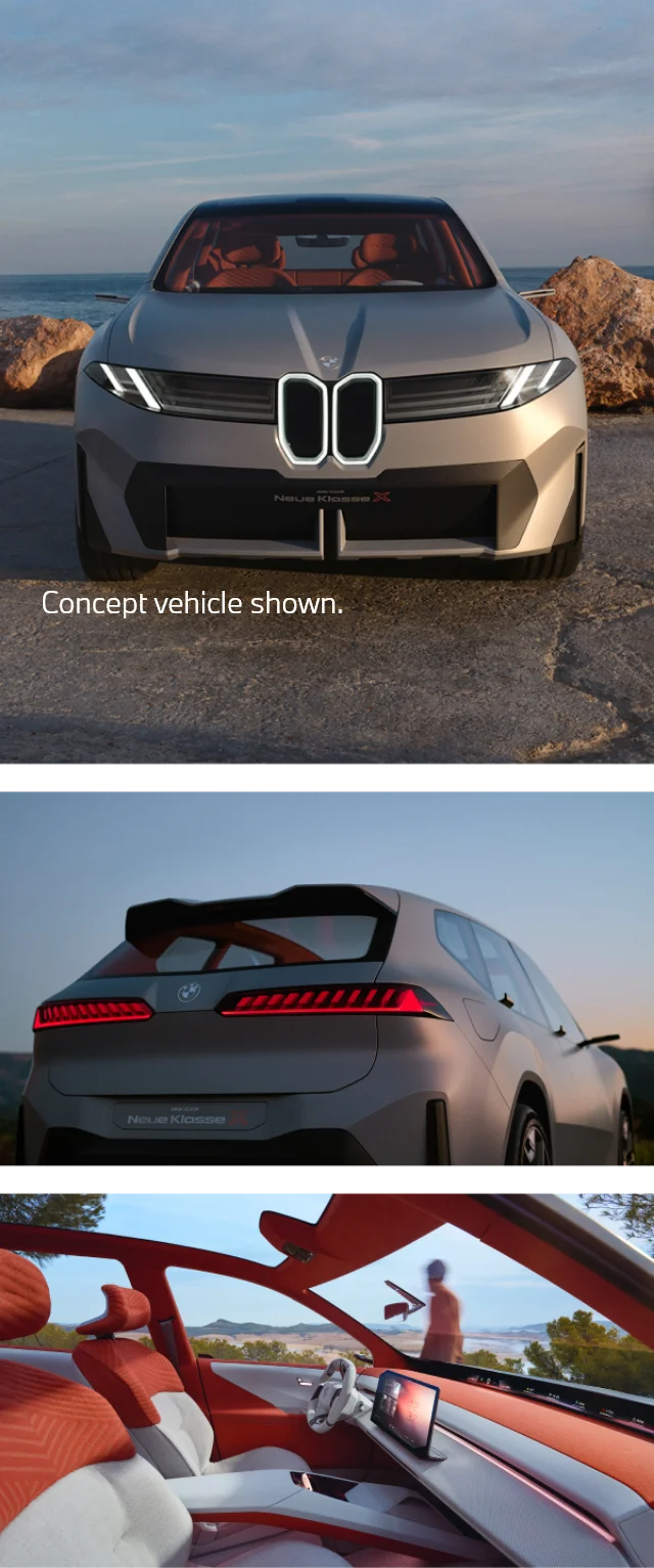 Interior and exterior images of the Neue Klasse X. Concept vehicle shown.