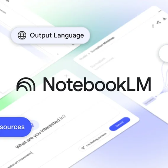An illustration of different software interfaces and the phrase “NotebookLM”