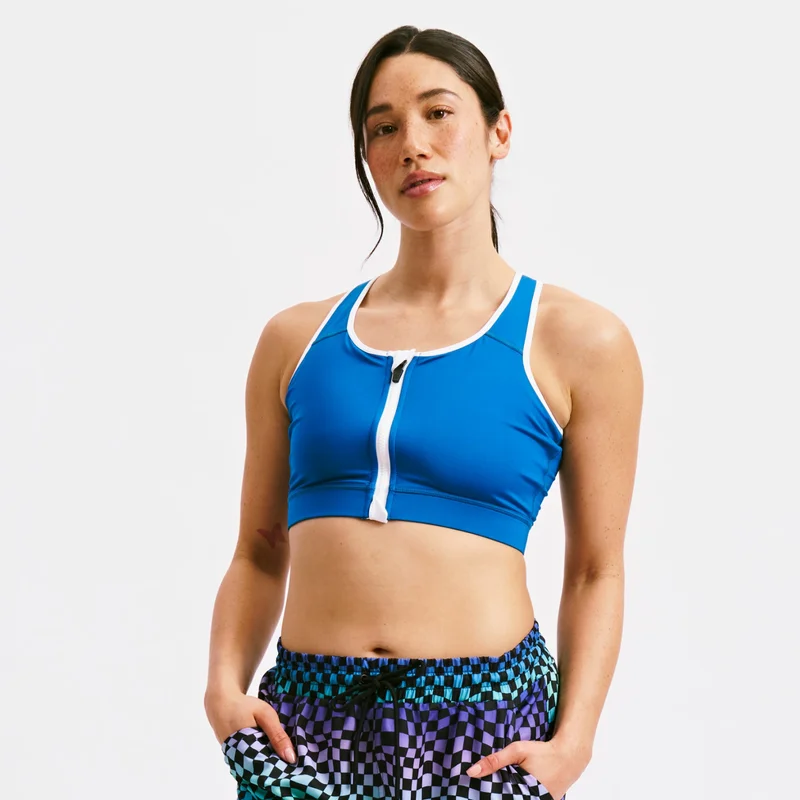 Image of Swim Racerback Zip Compression Top - Marina Blue