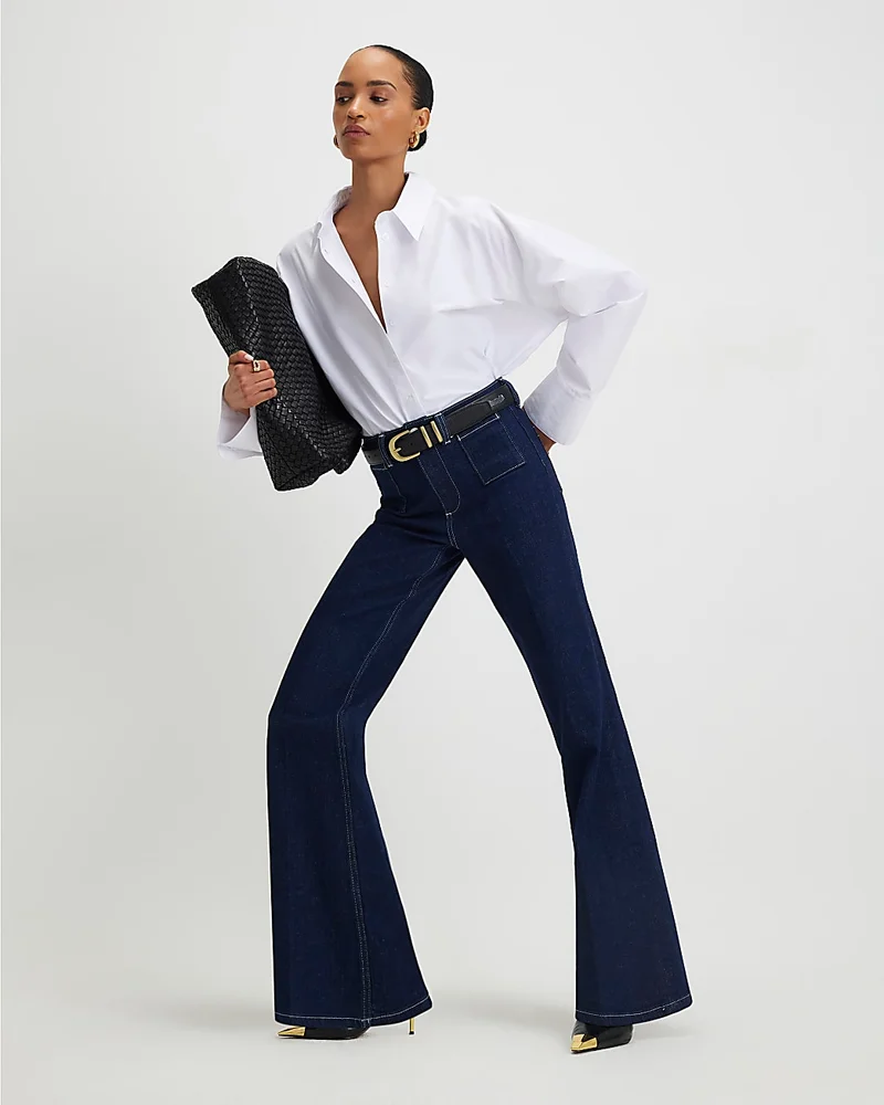 Blue High Rise Relaxed Flare Jeans