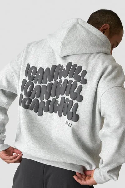 Image of Everyday Relaxed Hoodie Print Light Grey Melange