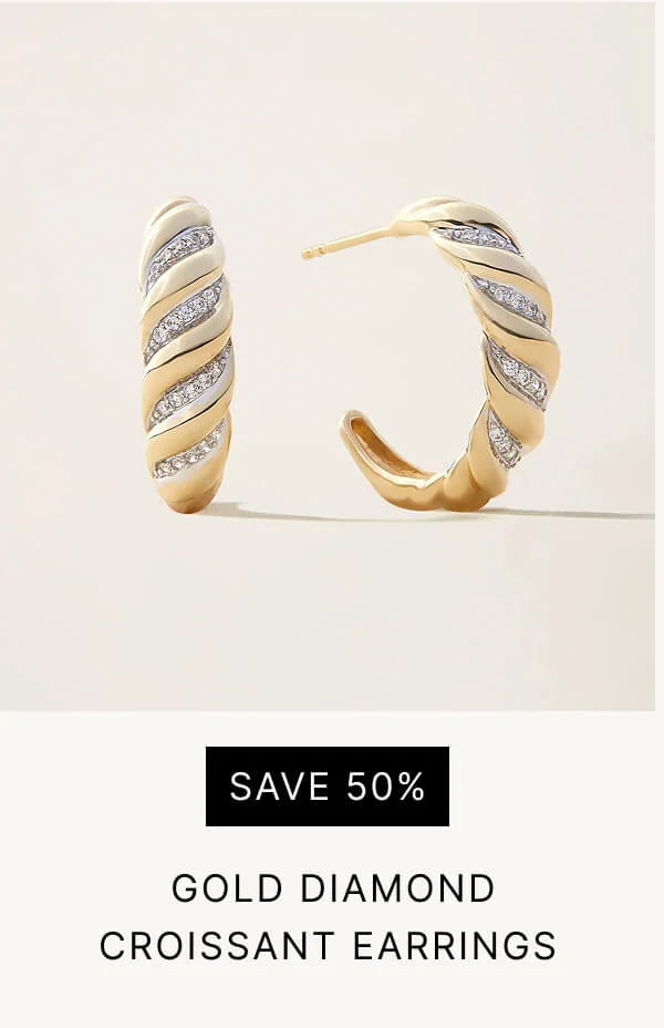 14k Solid Gold Diamond Croissant Hoop Earrings