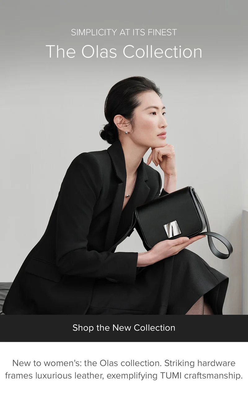 New to Women's: The Olas Collection. Striking hardware frames luxurious leather, exemplifying TUMI craftsmanship.