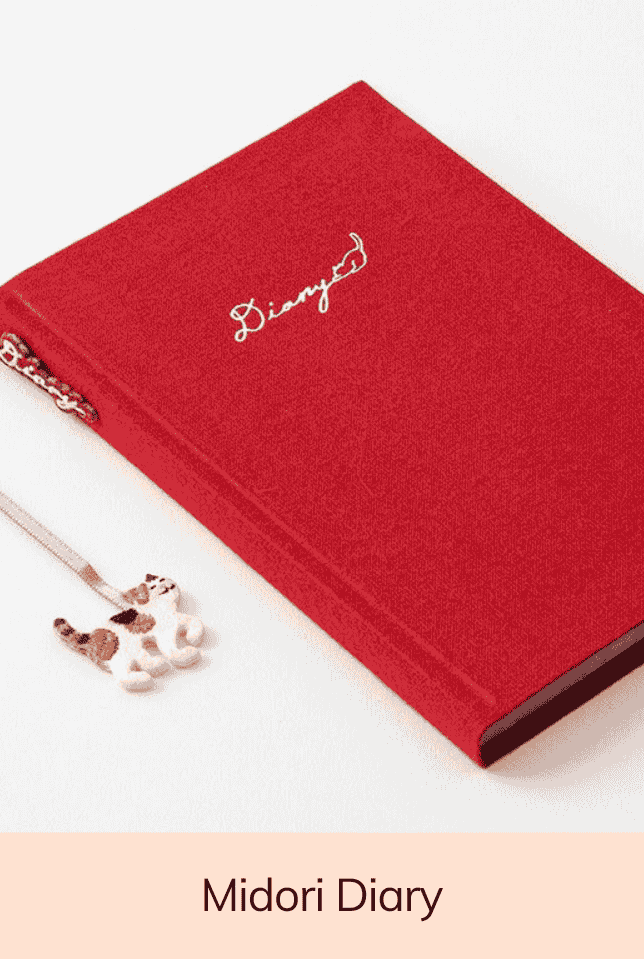 Midori Diary with Embroidered Cat Bookmark