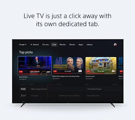 Live TV is just a click away with its own dedicated tab.