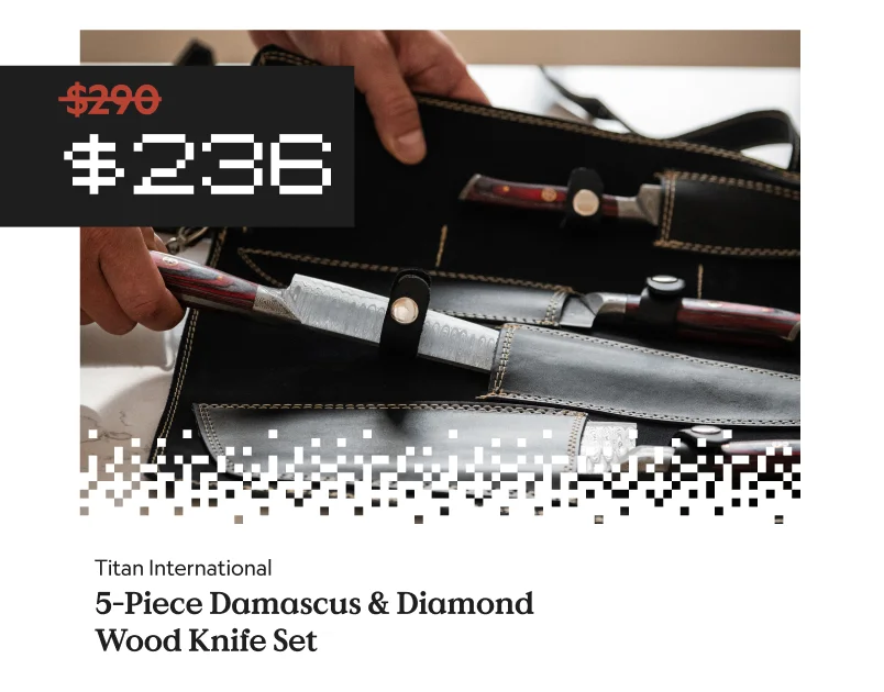 5-Piece Damascus & Diamond Wood Knife Set