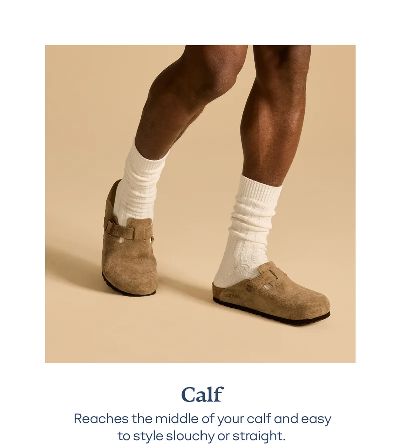 Calf | Reaches the middle of your calf and easy to style slouchy or straight.