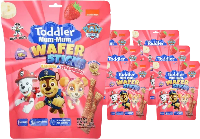 Image of Toddler Mum-Mum Paw Patrol Wafer Sticks Banana and Strawberry (6 Pack)