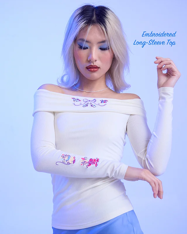 Embroidered Long-Sleeve Top