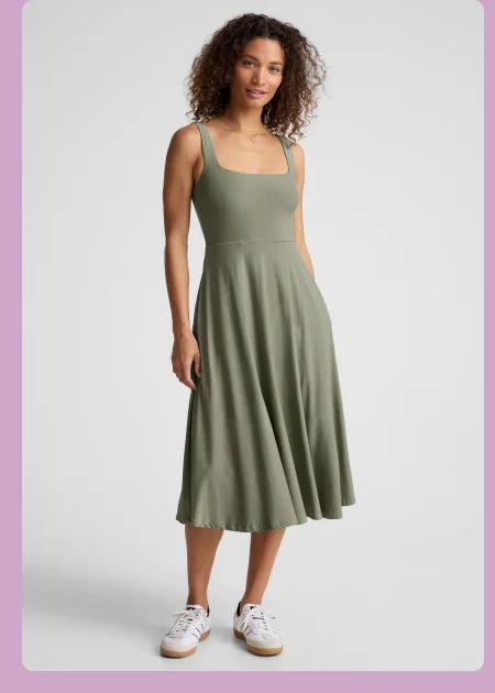 Featherweight At The Ready Square Neck Dress in Grey Sage Heather