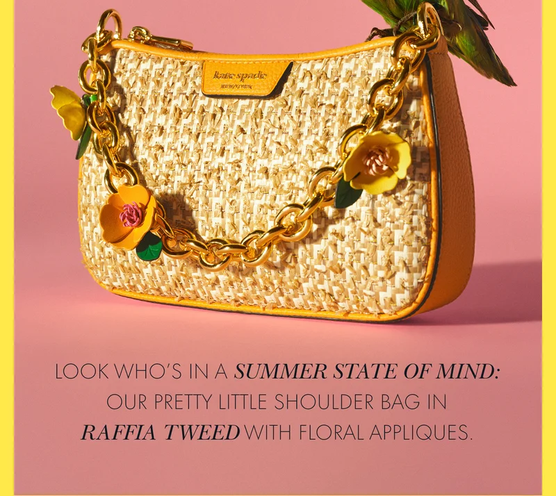 Look who's in a Summer State of Mind: our pretty little shoulder bag in Raffia Tweed with floral appliques.