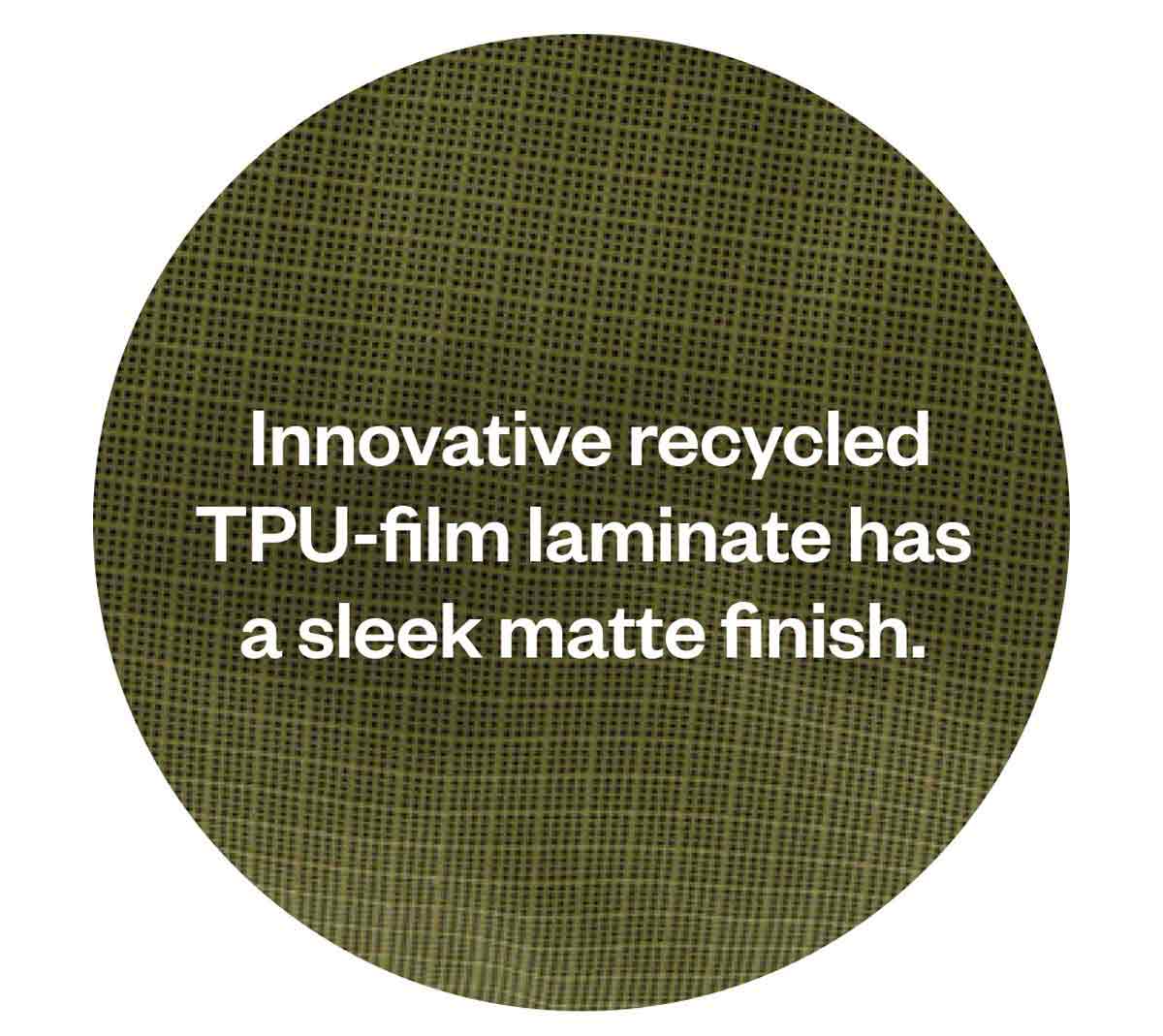 Innovative recycled TPU-film laminate has a sleek matte finish.