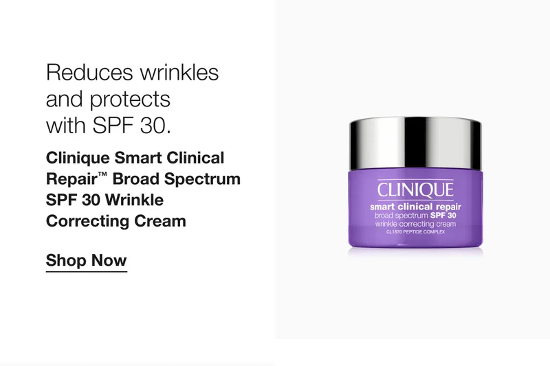 Reduces wrinkles and protects with SPF 30. Clinique Smart Clinical Repair™ Broad Spectrum SPF 30 Wrinkle Correcting Cream Shop Now