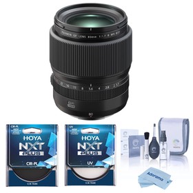 Fujinon GF 80mm f/1.7 R WR Lens, Black, Bundle with Hoya 77mm UV and CPL Filters